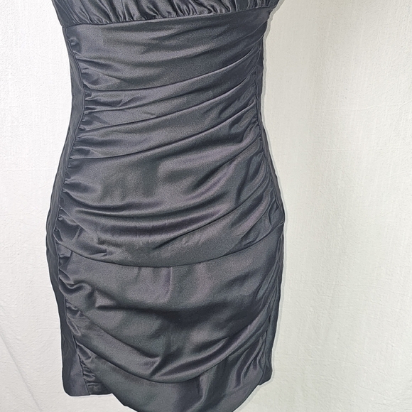 VTG Jessica McClintock for Gunne Sax Black Mini Cocktail Dress Sz 5 One Shoulder - Picture 4 of 14